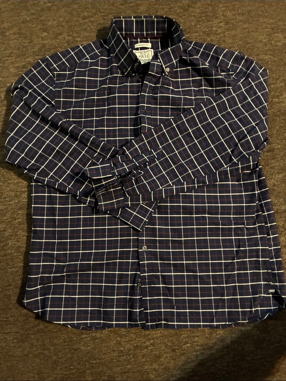Jos. A. Bank Navy Plaid Button-Down Shirt “1905 Collection”